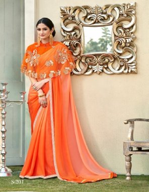 orange cadbury chiffon with emb lace | saree with double blouse | 1 - plain silk blouse 2 - poncho blouse with embroidery and stone work  fabric embroidery  work festive 