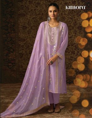 purple top - pure organza with placement embroidery with inner (pure modale solid ) | dupatta - pure organza with embroidery buttis and four side border | bottom - pure modale solid  fabric embroidery  work wedding  
