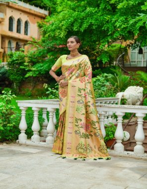 pista paithani silk saree crafted with fancy meena & zari weaves all over with rich zari pallu & colouful tassels  fabric weaving  work festive 