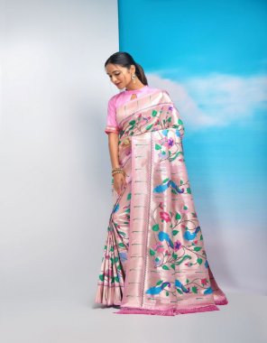 baby pink paithani silk saree crafted with fancy meena & zari weaves all over with rich zari pallu & colouful tassels | saree - 5.50 mtrs | blouse - 0.80 mtrs fabric weaving  work wedding  