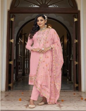 pink top - heavy faux georgette with embroidery work & swarovski crystals | bottom - heavy santoon silk inner | top inner - heavy santoon silk join top | dupatta - heavy betterfly net with 4 side embroidery work lace | length - max up to 42