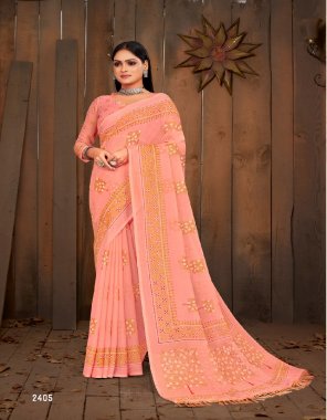 peach synthics gold zari pattern  fabric sequence  work ethnic  