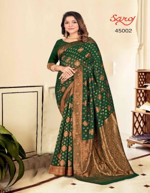 dark green cotton rich pallu saree with unstitched blouse piece  fabric printed  work ethnic  