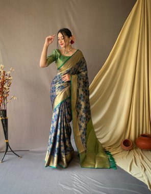navy patola silk saree is heaving elegant meenakari bandhej weaves | having gold zari decent woven border and crafted with elegant zari woven pallu | saree - 5.5 mtr | blouse - 0.8 mtr  fabric printed  work wedding 