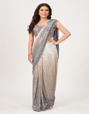 silver saree - imported fabric with ombre sequin work | blouse - ombre sequin work | size - 36 ready 2 - 2inch margin extended to 40 fabric sequence  work wedding 