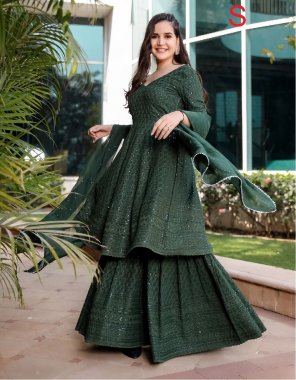 dark green fabric - rayon | dupatta - georgette | chikankari (size set) fabric embroidery  work festive 