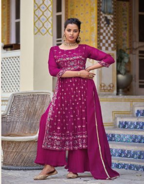 pink georgette sequence & designer embroidery work with tussle & dori | inner - heavy santoon | bottom - georgette crush gharara palazzo with inner | dupatta - georgette with four side heavy lace  fabric embroidery  work wedding 