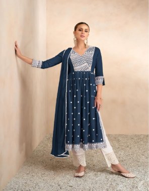 navy top - rayon viscose with heavy lakhnawi embroidery with back work | bottom - cotton lycra with tissue net work | nazmeen 4 side border gpu lace  fabric embroidery  work wedding  