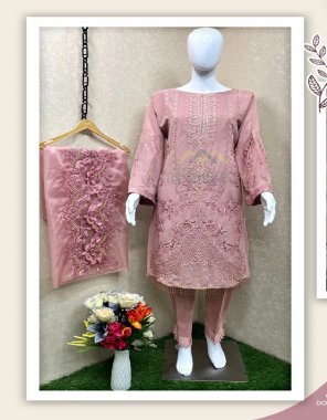 pink top - faux georgette with inner (santoon) | bottom - stretchable cotton | dupatta - organza with embroidery  fabric embroidery  work wedding  