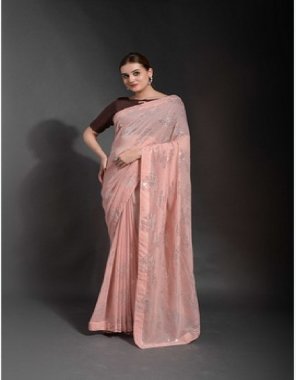 baby pink saree - georgette | blouse - mono banglori | work - flower pattern 3mm sequence work fabric sequence  work ethnic 