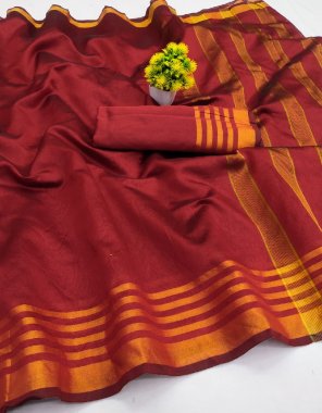 red cotton silk saree with unstitched blouse  fabric printed  work ethnic 