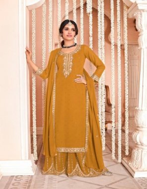 yellow top - faux georgette with beautifiul heavy embroidery work with delicate laces and heavy sarvoski work in front | bottom - faux georgette heavy embroidery work | dupatta - faux georgette delicate embroidery work and lace | inner - santoon  fabric embroidery work festive 