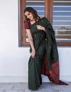 dark green kanjivaram softy silk | jari work | blouse - beautiful heavy full jacquard work | saree - 5.5 mtr | blouse - 1 mtr (master copy) fabric printed  work festive 