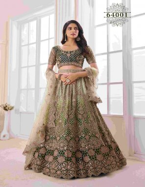 dark green blouse - soft net | lehenga - soft net | dupatta - soft net | size - upto 42 inhces bust & waist  fabric printed  work wedding 