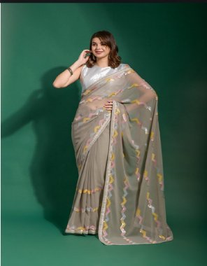 grey saree - georgette | blouse - gota patti | four type sequence work  fabric sequence  work festive 
