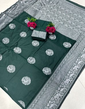 dark green soft lichi silk | blouse - contrast with exclusive jacquard border (master copy) fabric printed work festive 