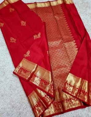 red soft lichi silk | blouse - contrast with exclusive jacquard border (master copy) fabric printed work festive 