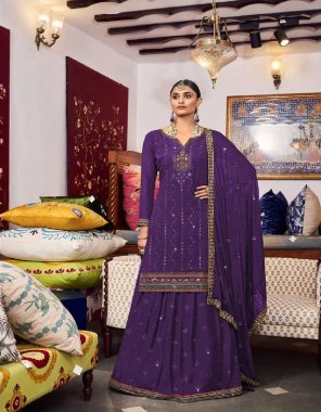 purple top - georgette with heavy embroidery work | inner - dul santoon | bottom - stitched lehenga georgette with embroidery work 2.5 mtr | dupatta - nazneen with heavy embroidery work  fabric embroidery  work wedding 