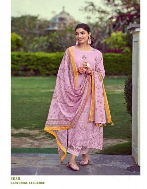 purple top - pure linen digital print with hand work and embroidery | bottom - pure cotton solid colour with print patti and fancy lace | dupatta - pure kota checks digital print with fancy lace work  fabric embroidery  work wedding 