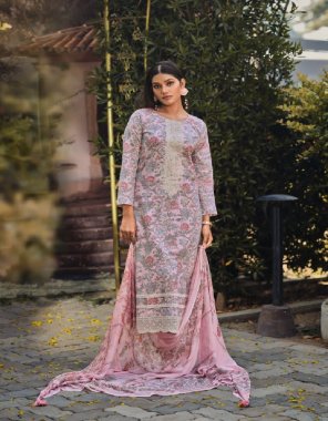 purple top - lawn cotton digital print with nack daman border delicate embroidery work with gpo lace | bottom - cotton solid | dupatta - viscose japan chiffon with digital print  fabric embroidery  work wedding 