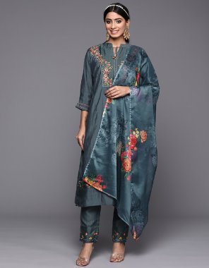 rama embroidered straight kurta trousers with organza dupatta  fabric embroidery  work festive 