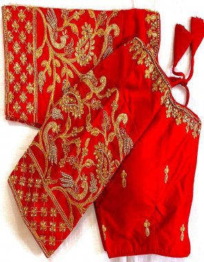 red heavy banarasi silk | front open pattern  fabric thread work  work festive 