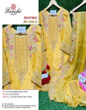 yellow top - organza embroidery | bottom - silk stich | dupatta - organza embroidery  fabric embroidery  work wedding  