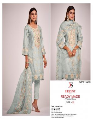 sky top - pure organza with embroidery & khatli work with inner | bottom - viscose silk | dupatta - pure organza with embroidery  fabric embroidery  work wedding  