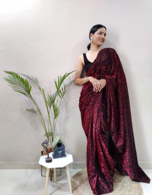 maroon saree - premium quality heavy natting fabric with foil print | blouse - heavy satin banglory (0.80 unstitched) (master copy) fabric printed  work festive 