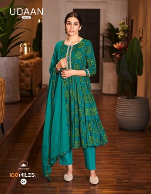rama cotton printed flared dress kurti with fancy lace detailing and bottom and with cotton dupatta  fabric printed  work wedding  
