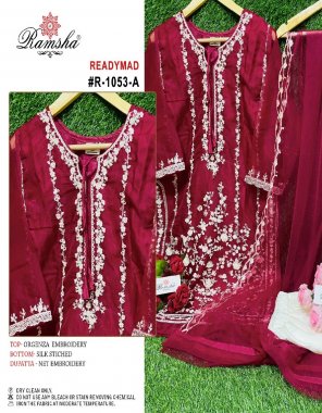 red top - organza embroidery | bottom - silk stitch | dupatta - net embroidery  fabric embroidery  work ethnic 