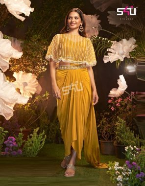 yellow georgette crepe and imported lycra  fabric embroidery  work wedding  