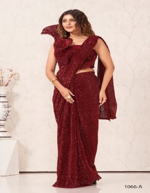 maroon saree - crush sequin work | blouse - crush sequin work designer vire pattern blouse | size - 36 ready | 2-2 inch margin extended 40| sleeve inside  fabric sequence  work festive 