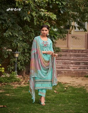 sky top - cotton fine border embroidery with placement embroidery and print & embroidery patti with on daman and sleeves with fancy lace work | bottom - cotton with print patti and fancy lace work | dupatta - chiffon digital print with fancy readymade lace and latkan  fabric embroidery  work festive 