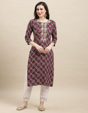 red rayon | bandhani printed | embroidered | round neck | sleeve - 16