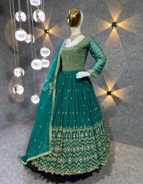 dark green gown - fox georgette with embroidery 5mm sequence work with full sleeves | inner - micro cotton | length - 53 inch | flair - 3 mtr | dupatta - fox georgette with four side 5mm sequence embroidery less border | dupatta length - 2.30 mtr  fabric embroidery  work wedding 