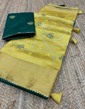 yellow dobby cotton saree with thread jaal work  fabric thread  work ethnic 