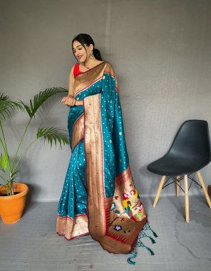 sky paithani silk saree with paithani rich weaved pallu with tassels and unique mottif pattern  fabric weaving  work ethnic 