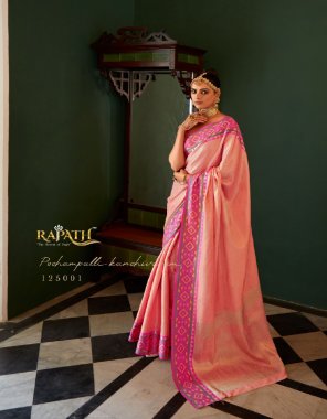 pink kanchivaram silk with pochampally pattern  fabric printed  work festive 