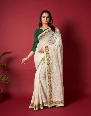 cream georgette | work - embroidery work with piping border  fabric embroidery  work wedding 