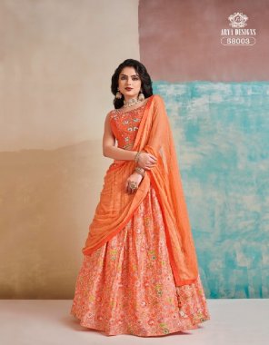 orange blouse - art silk | lehenga - chinnon | dupatta - georgette  fabric embroidery  work wedding 