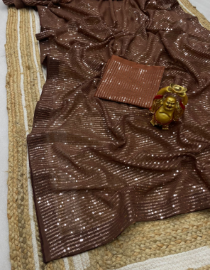 brown  saree - premium georgette with sequence work i blouse - satin banglori silk 1 mtr  fabric sequance work work wedding 