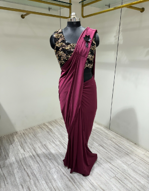purple  saree - imported fabric with on pallu exclusive brooch i blouse - imported sequin work i size - 36 ready i 2-2 inch margin extended 40 i sleeves inside fabric sequance work work party wear 