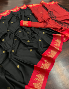 black banarshi silk saree with un stitched blouse  fabric weaving work work party wear 