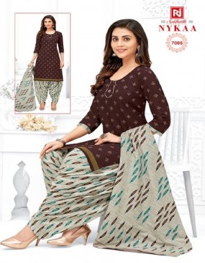brown top with inner ( aster )- cotton printed with inner i bottom- cotton printed with inner i dupatta- cotton printed (2.25 m) fabric printed work work casual  