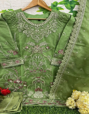 green top- organza with heavy embroidery & heavy khatli work with heavy inner i bottom- viscous silk heavy i dupatta- organza with heavy embroidery ( pakistani copy ) fabric embroidery work work running  