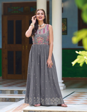 grey georgette i embroidery work front & back i sleeve fabric with be come fabric embroidery work work casual 