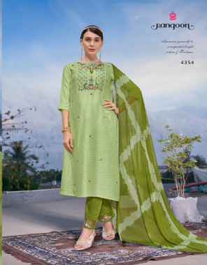green top- viscose with fancy full hand work top i bottom- airjet rayon with fancy work pant i dupatta- naznin with tie & dye and kangri border four side i fabric hand work work wedding 