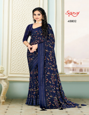 blue georgette and heavy foil work saree with unstitched blouse piece  fabric printed work work festive  