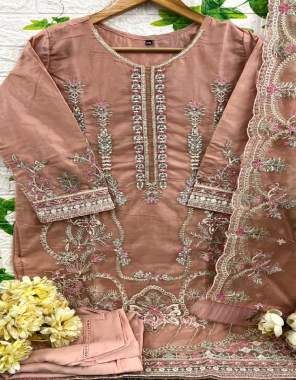 brown  top- pure organza with heavy embroidery & heavy khatli work with heavy inner i bottom- viscous silk heavy i dupatta- organza with heavy embroidery  fabric embroidery work work festive  